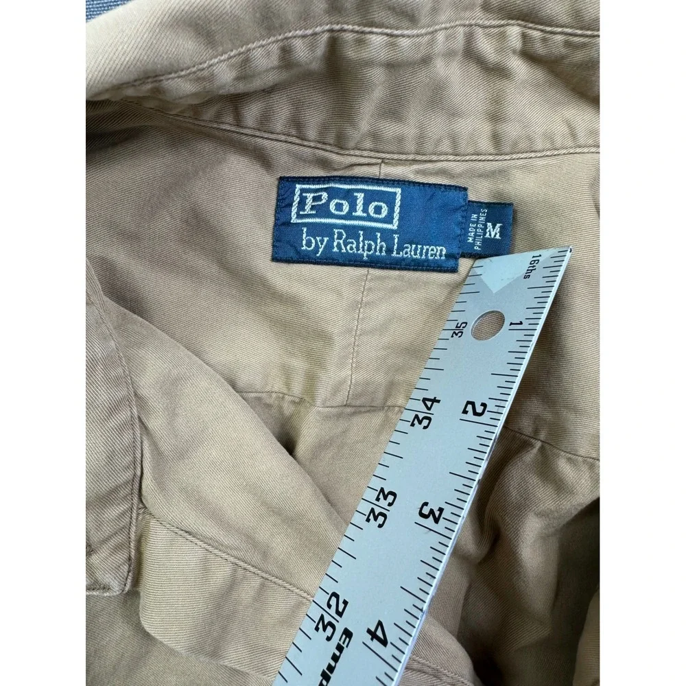 VTG Polo Ralph Lauren Men Tan Cotton Twill Work Shirt Utility Button Down Size M